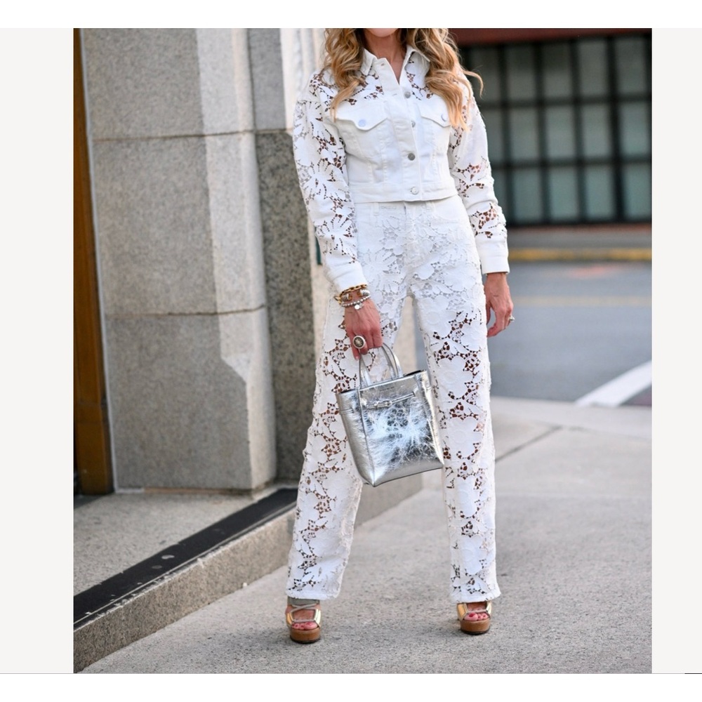 Noli White Crochet Jacket and Pants Set, Jacket Large & Pants Size 31